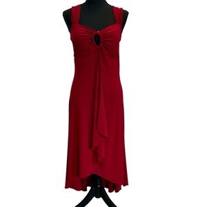 Frank Lyman red fit and flare Sweetheart neckline peep hole draped sash dress 12